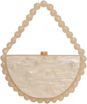 Women Acrylic Evening Clutch Purse Half Round Handbag for Wedding Party Cocktail Stylish Pearl Chain Evening Bag