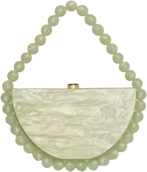 Women Acrylic Evening Clutch Purse Half Round Handbag for Wedding Party Cocktail Stylish Pearl Chain Evening Bag