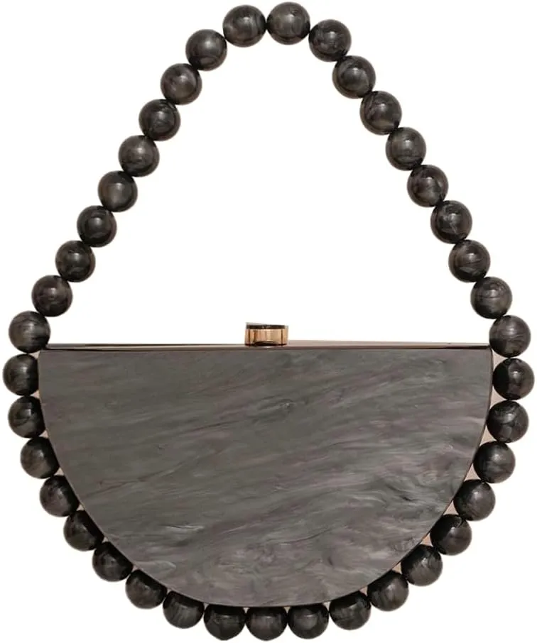 Women Acrylic Evening Clutch Purse Half Round Handbag for Wedding Party Cocktail Stylish Pearl Chain Evening Bag