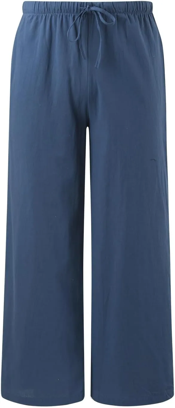 Women Cotton Linen Pants Wide Leg High Waist Flowy Summer Drawstring Pant Trouser Casual Lounge Beach Travel Vacation Clothes