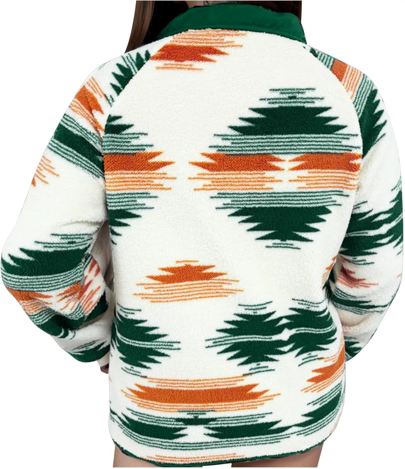 Women Fleece Jacket Open Front Sweatshirt Western Aztec Print Long Sleeve Snap Button Down Shacket Jackets with Pockets