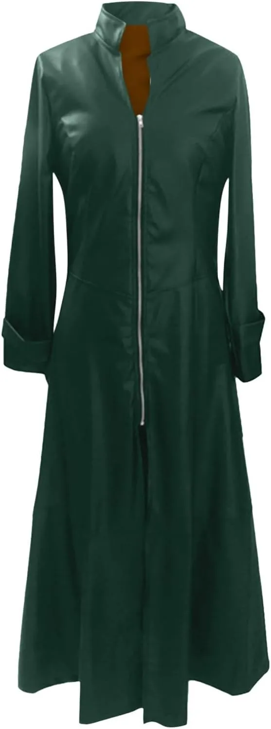 Women Leather Jacket 2024 Long Sleeve Jacket Dress Zipper Leather Long Jacket Coats Lapel Collar Outwear Boater