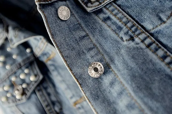 Women Oversized Denim Jacket Embroidered Pearls Beading Cropped Long Sleeve Boyfriend Jeans Coat