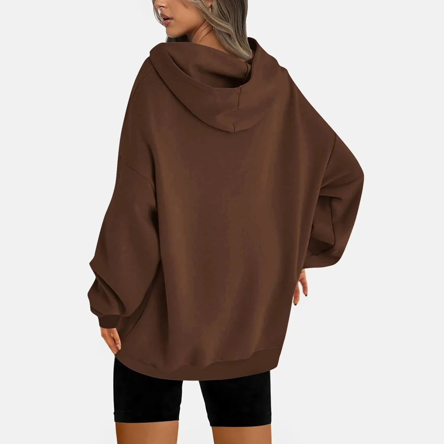Women Oversized Hoodie Fleece Plain Plus Size Sweatshirts with Pocket Drawstring Workout Pullover Sweaters Tops