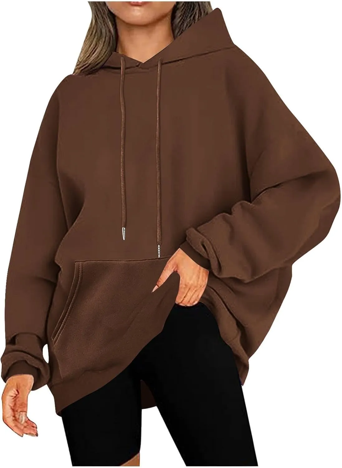 Women Oversized Hoodie Fleece Plain Plus Size Sweatshirts with Pocket Drawstring Workout Pullover Sweaters Tops