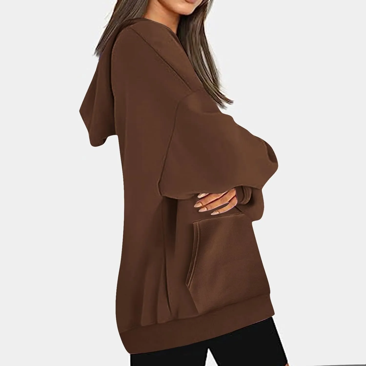 Women Oversized Hoodie Fleece Plain Plus Size Sweatshirts with Pocket Drawstring Workout Pullover Sweaters Tops