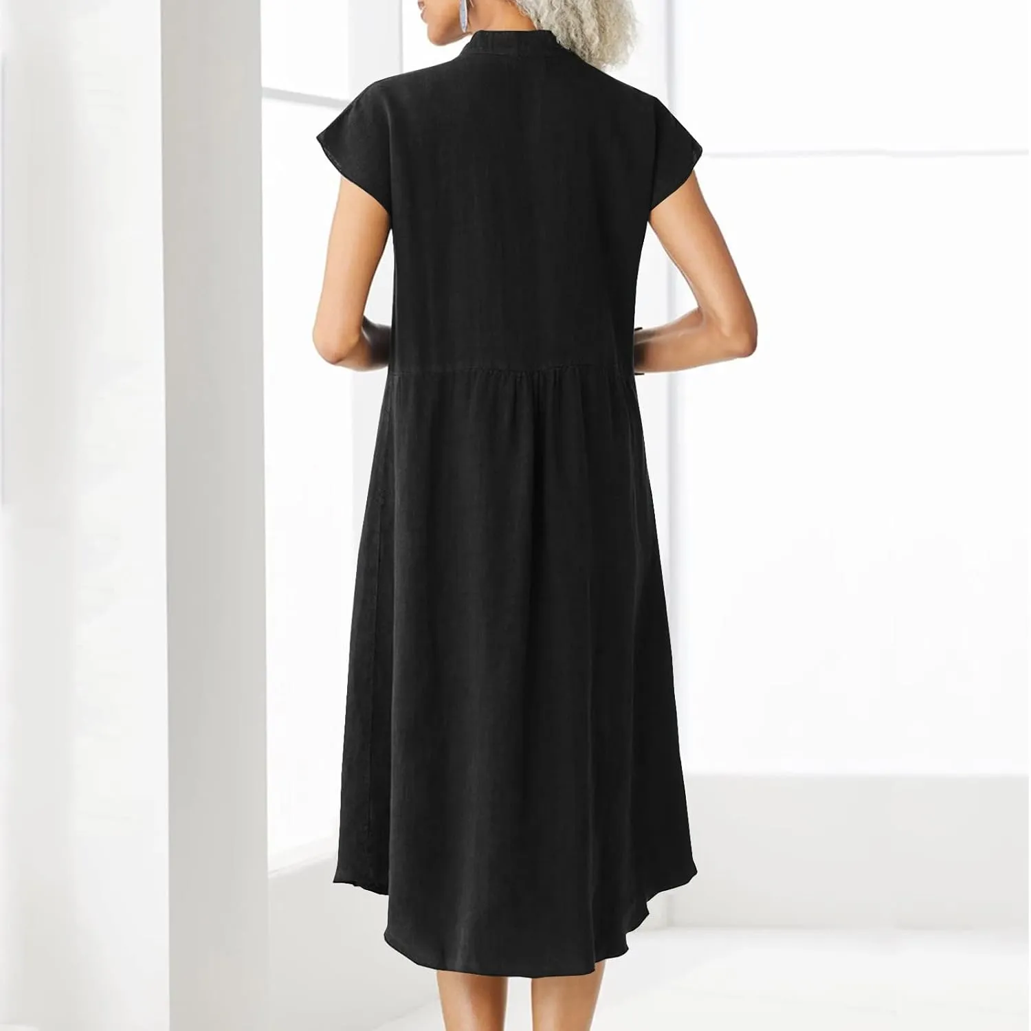 Women Solid Short Sleeve Dress for Women Summer Button Down Shirt Dresses Short Sleeve Turndown Pocketed Fit