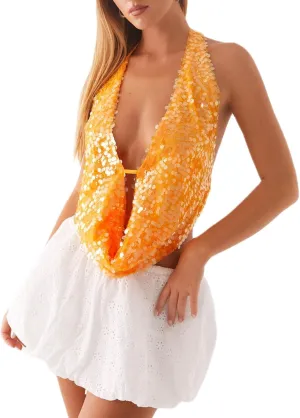 Women Sparkly Sequins Tank Tops Y2k Glitter Backless Halter Neck Vests Summer Sleeveless Tops Streetwear