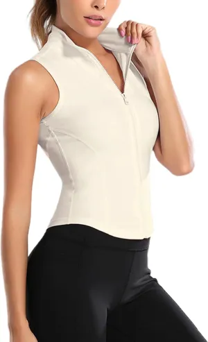 Women Summer Lightweight Cropped Athletic Zip Up Sleeveless Jackets Workout Gym Seamless Vests
