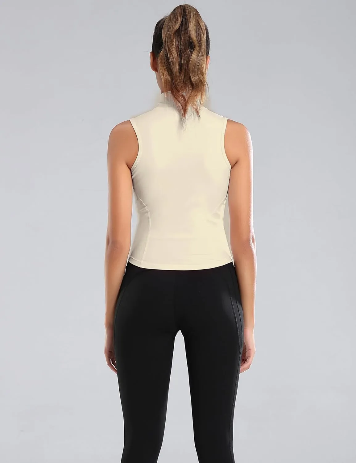 Women Summer Lightweight Cropped Athletic Zip Up Sleeveless Jackets Workout Gym Seamless Vests