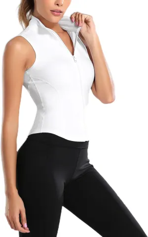 Women Summer Lightweight Cropped Athletic Zip Up Sleeveless Jackets Workout Gym Seamless Vests