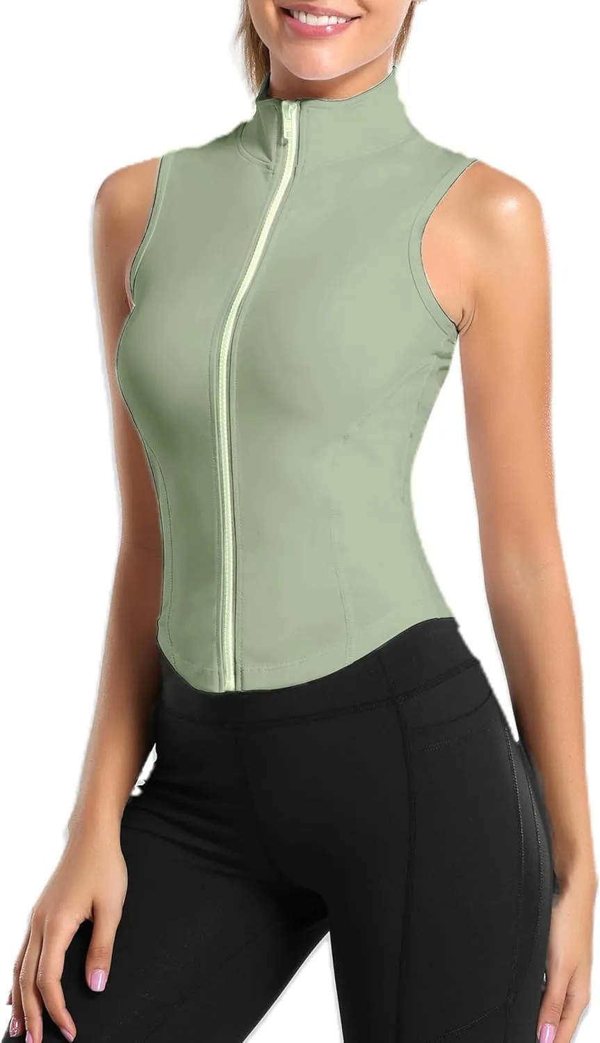 Women Summer Lightweight Cropped Athletic Zip Up Sleeveless Jackets Workout Gym Seamless Vests