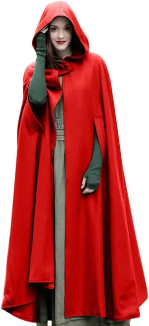 Women Trench Coat Cloak Hooded Long Open Front Cape Coats Poncho Batwing Poncho Cardigan Red