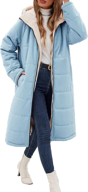Women Winter Coats Fleece Long Coats Jackets Oversized Warm Down Jacket with Hood