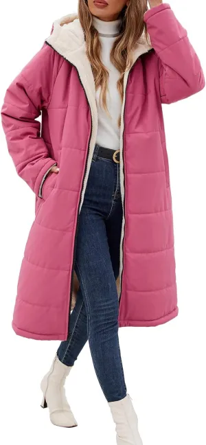 Women Winter Coats Fleece Long Coats Jackets Oversized Warm Down Jacket with Hood