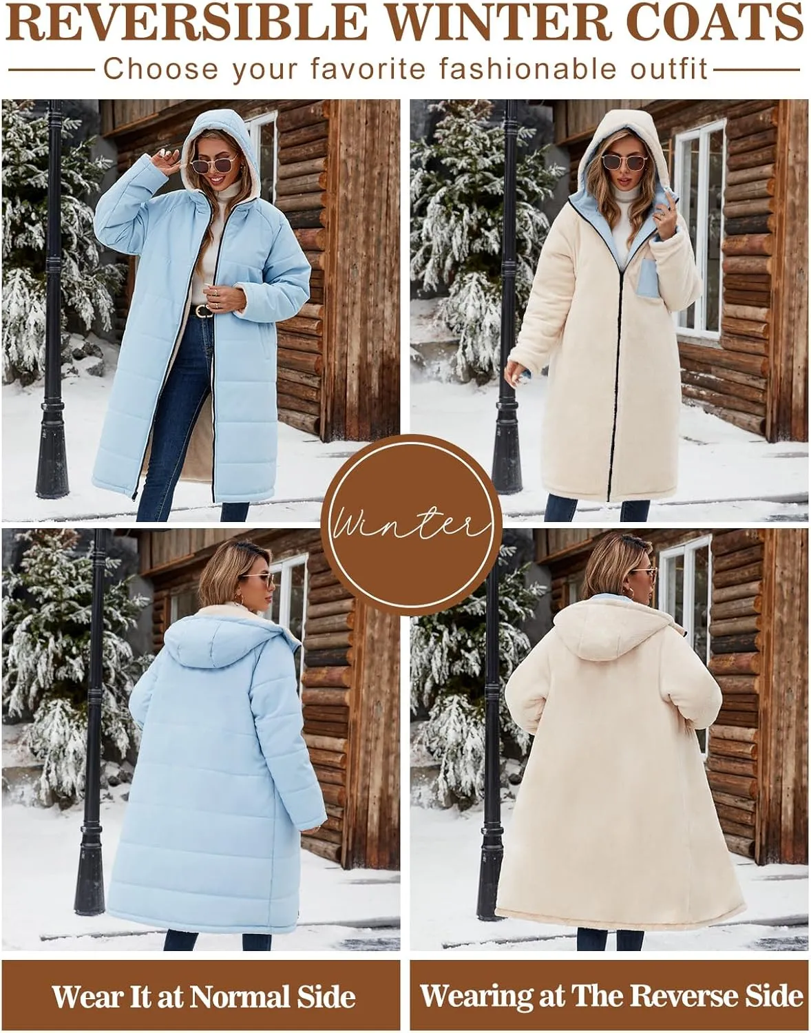 Women Winter Coats Fleece Long Coats Jackets Oversized Warm Down Jacket with Hood