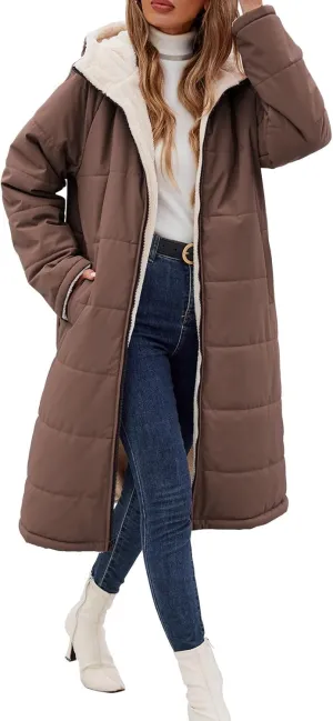 Women Winter Coats Fleece Long Coats Jackets Oversized Warm Down Jacket with Hood