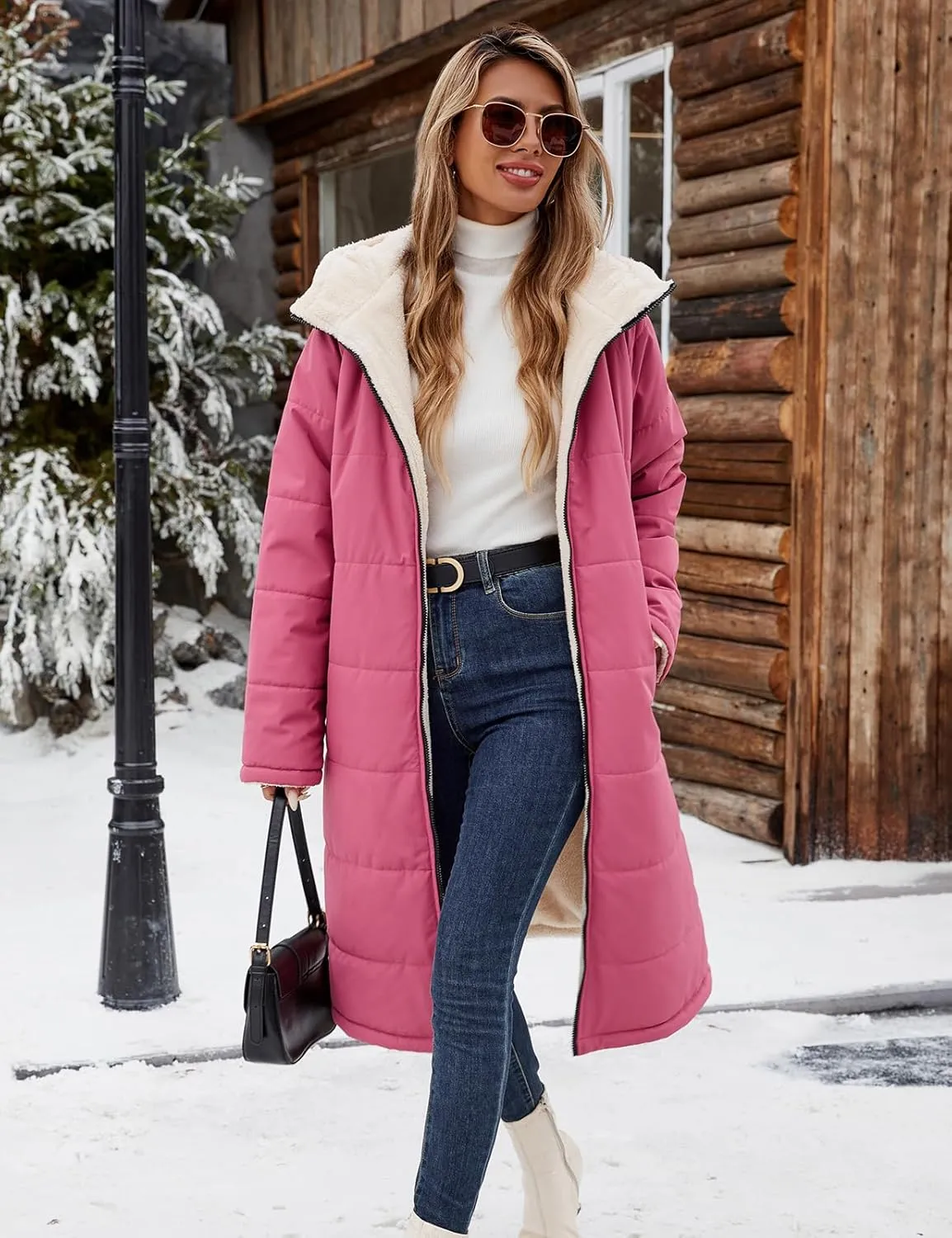 Women Winter Coats Fleece Long Coats Jackets Oversized Warm Down Jacket with Hood