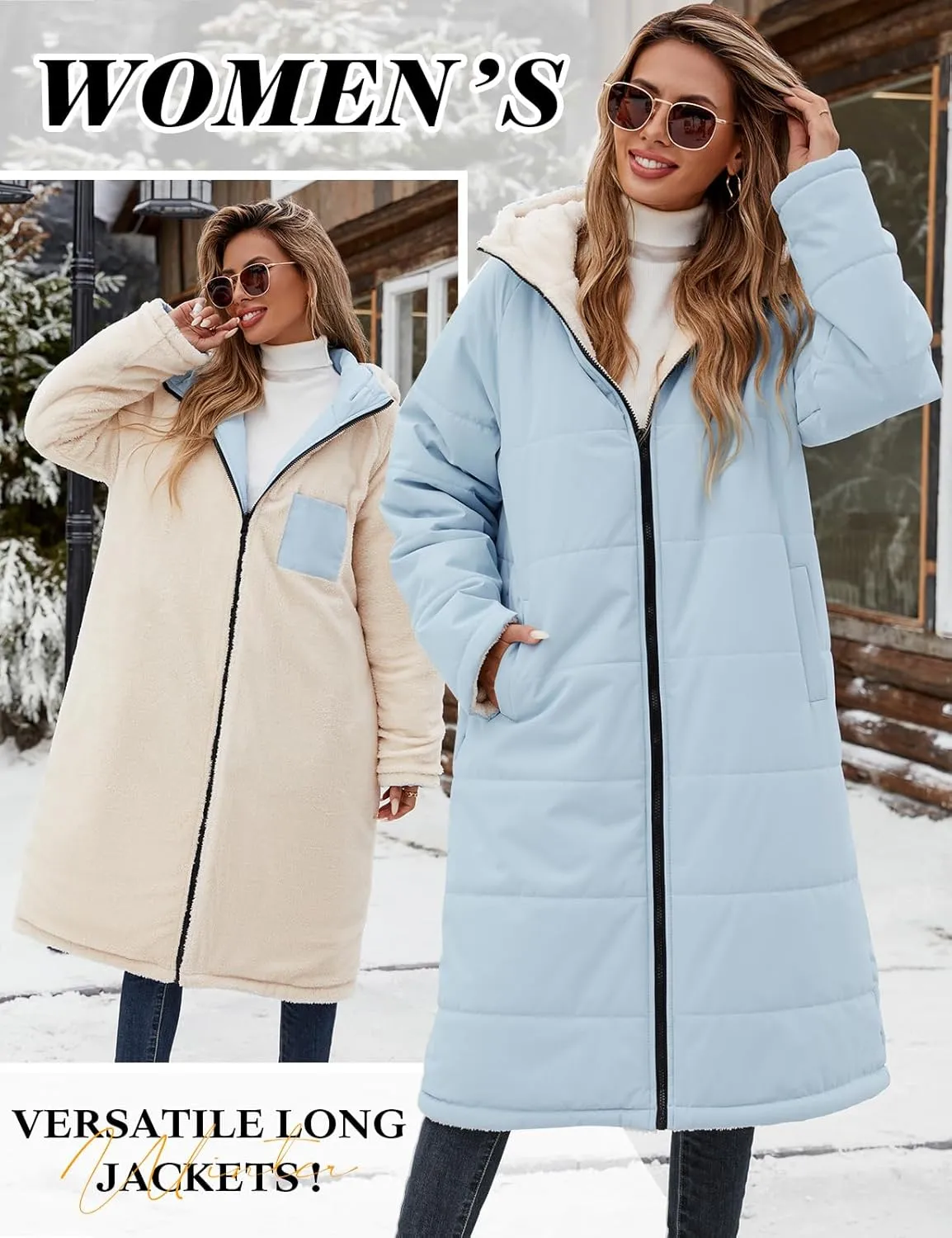 Women Winter Coats Fleece Long Coats Jackets Oversized Warm Down Jacket with Hood