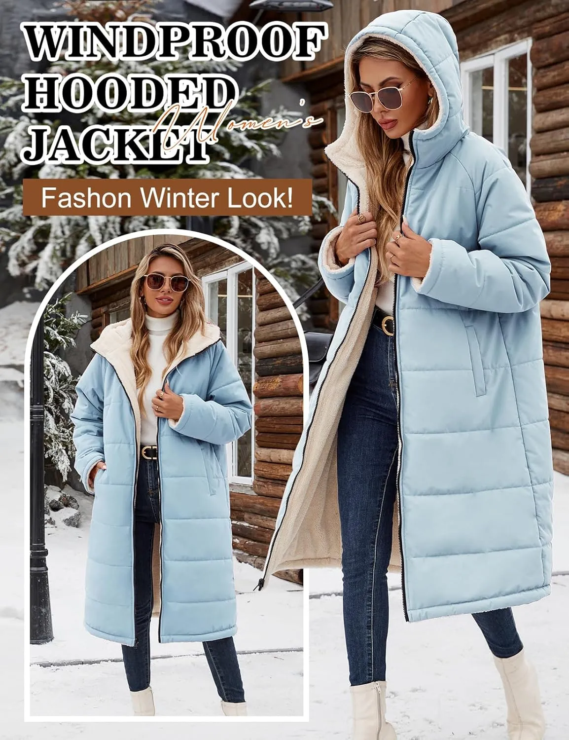 Women Winter Coats Fleece Long Coats Jackets Oversized Warm Down Jacket with Hood