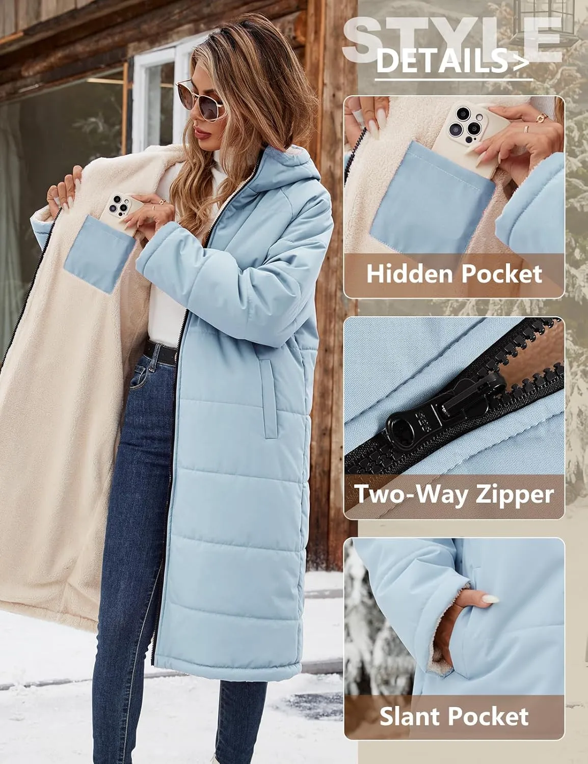 Women Winter Coats Fleece Long Coats Jackets Oversized Warm Down Jacket with Hood