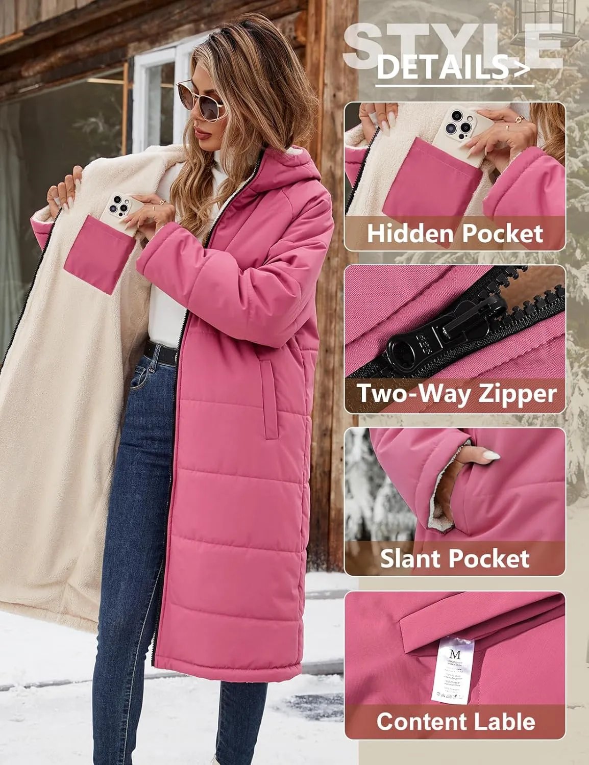 Women Winter Coats Fleece Long Coats Jackets Oversized Warm Down Jacket with Hood