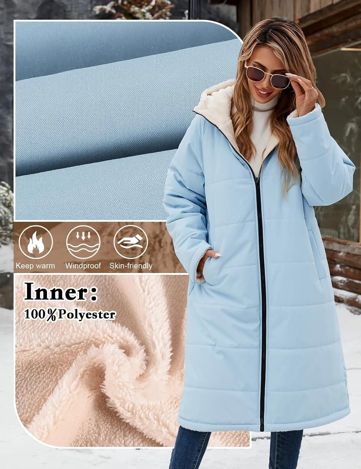 Women Winter Coats Fleece Long Coats Jackets Oversized Warm Down Jacket with Hood