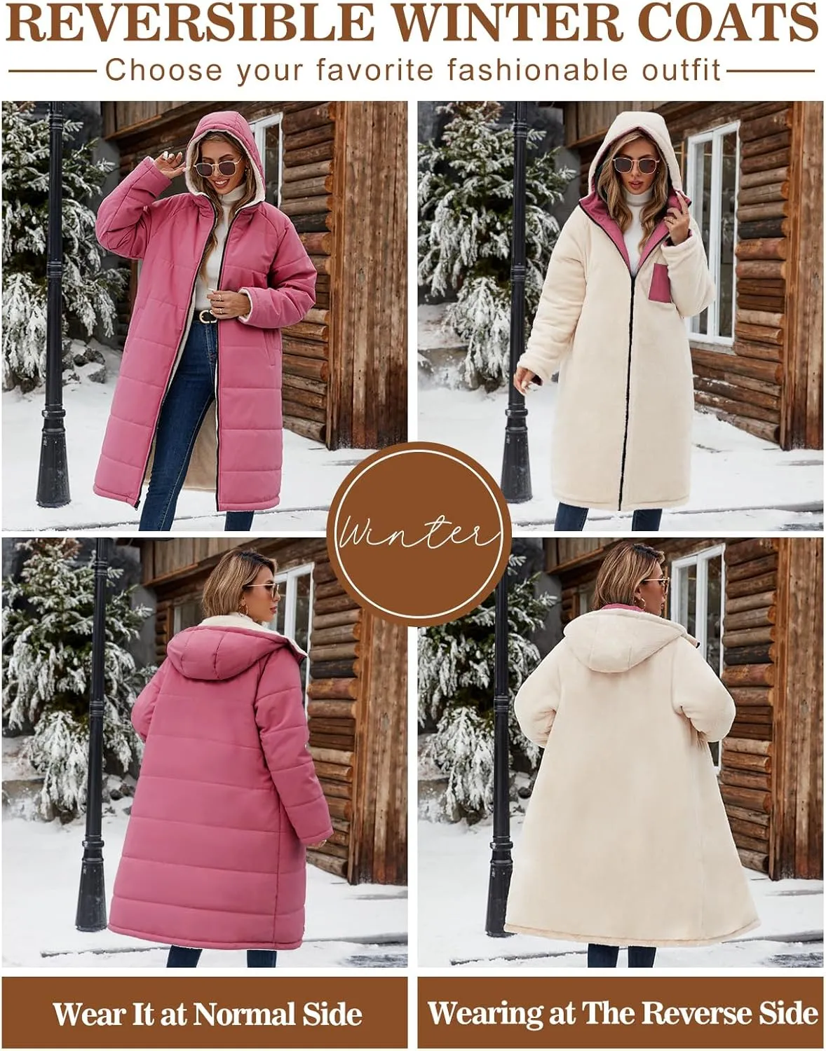 Women Winter Coats Fleece Long Coats Jackets Oversized Warm Down Jacket with Hood