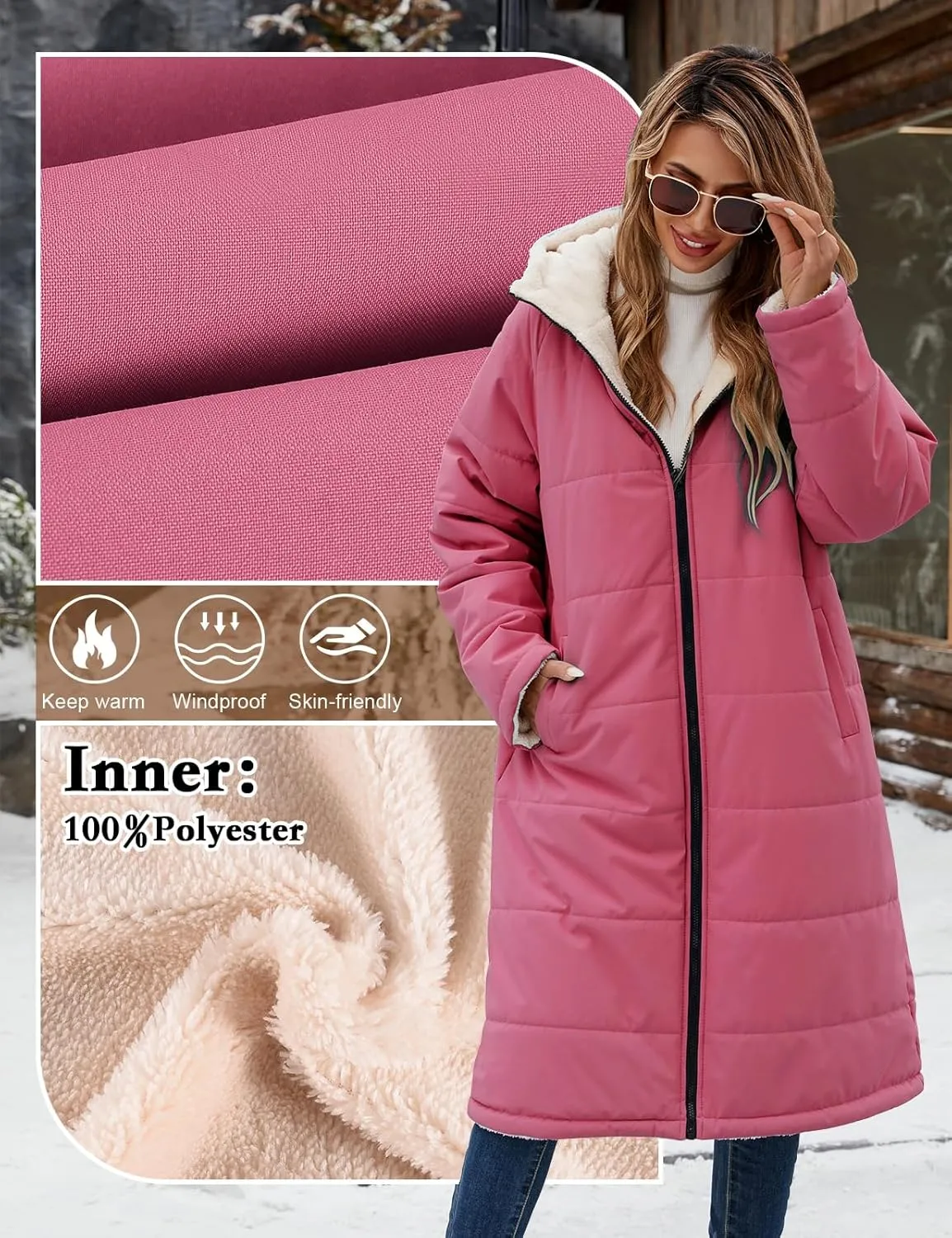 Women Winter Coats Fleece Long Coats Jackets Oversized Warm Down Jacket with Hood