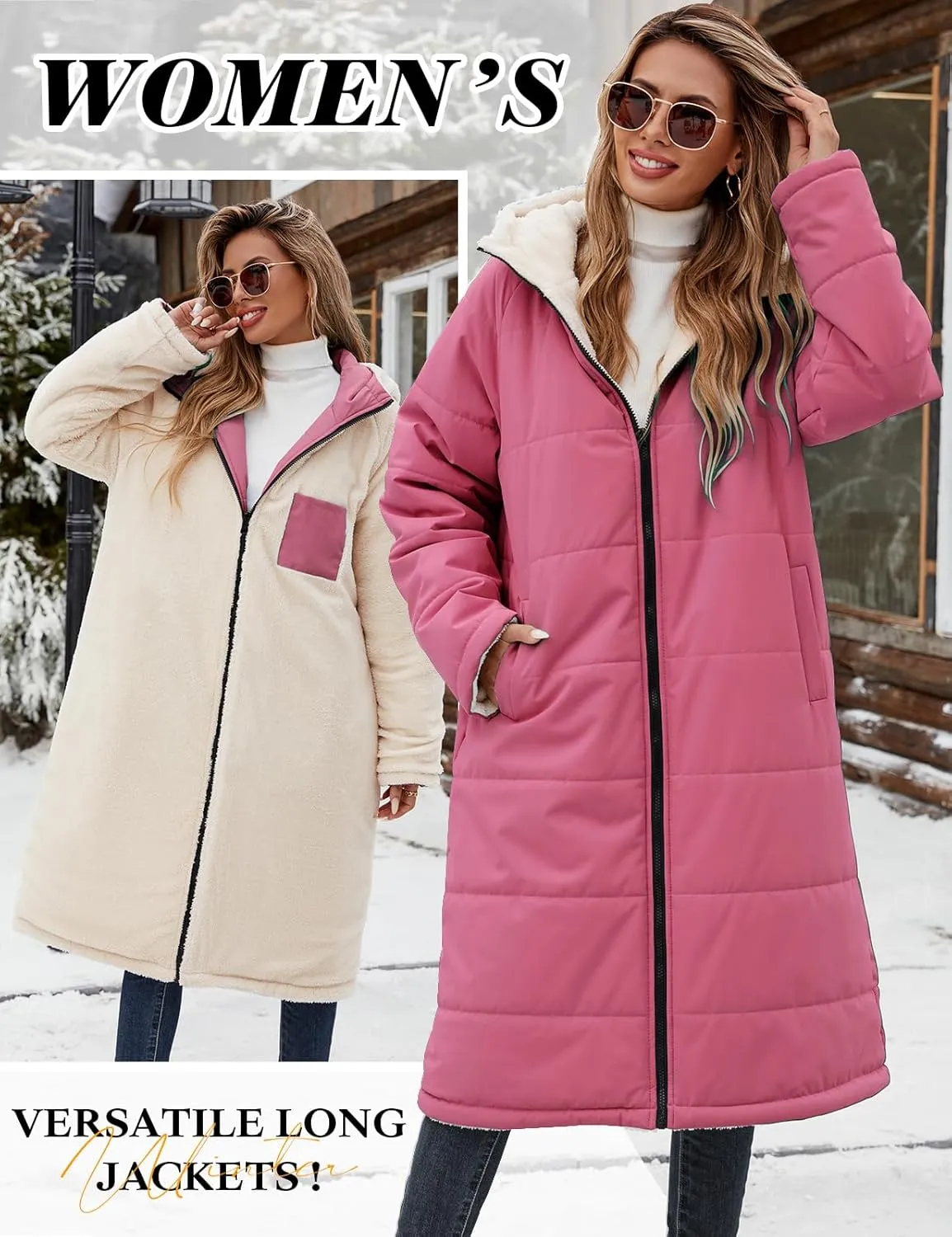 Women Winter Coats Fleece Long Coats Jackets Oversized Warm Down Jacket with Hood