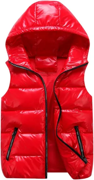 Women Winter Vests Hooded Bright Color Vest Thick Warm Wtaerproof Cotton Padded Jacket Sleeveless Coat Female Waistcoat