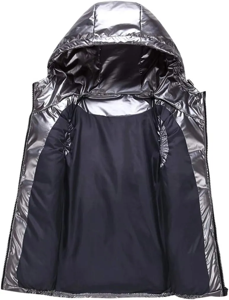 Women Winter Vests Hooded Bright Color Vest Thick Warm Wtaerproof Cotton Padded Jacket Sleeveless Coat Female Waistcoat