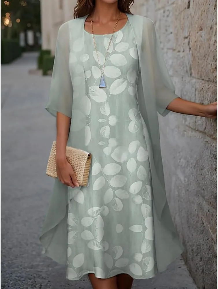 Womens 2 Piece Set Floral Print Midi Dress with Cardigan Chiffon Sleeveless Plus Size Wedding Guest Dresses