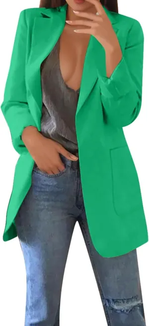 Womens 2024 Fashion Solid Overcoat Open Front Long Sleeve Outwear Lightweight Loose Oversized Jacket Coat Work Clothes