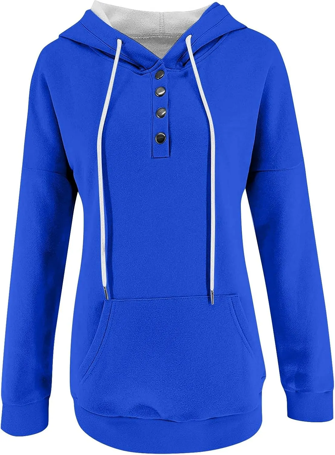 Womens 2024 Hooded Casual Button Collar Drawstring Hoodies Fall Fashion Plain Tunic Hoodies Sweatshirts