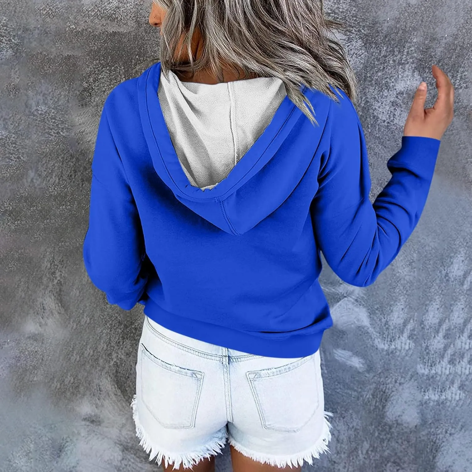 Womens 2024 Hooded Casual Button Collar Drawstring Hoodies Fall Fashion Plain Tunic Hoodies Sweatshirts
