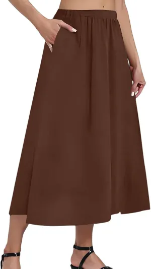 Women's 2025 Spring Summer Stretch Waist Casual Flowy Swing Smocked A Line Beach Long Skirts, S-2XL