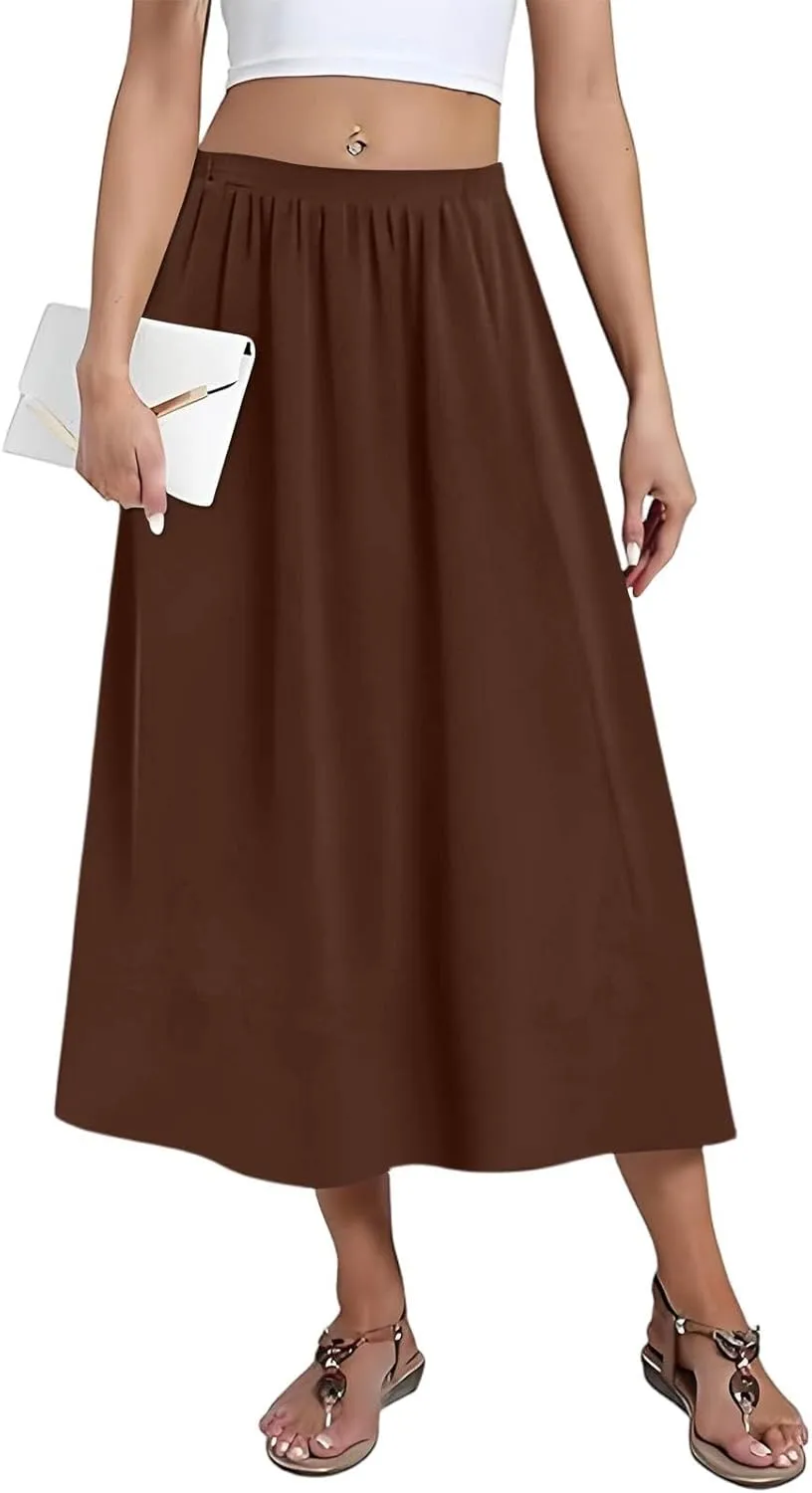 Women's 2025 Spring Summer Stretch Waist Casual Flowy Swing Smocked A Line Beach Long Skirts, S-2XL