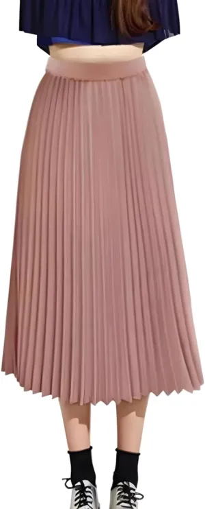 Women's Beach Vacation Clothes Summer Casual Loose Trendy Elastic High Waist Solid Color Pleated Midi Skirts, S-XL
