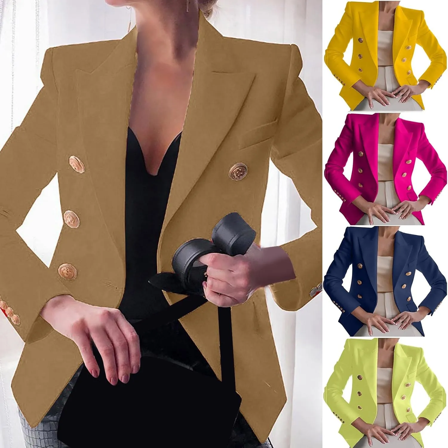 Womens Blazer Fashion Casual 2024 Office Work Button Jackets Long Sleeve Open Front Loose Lightweight Blazers