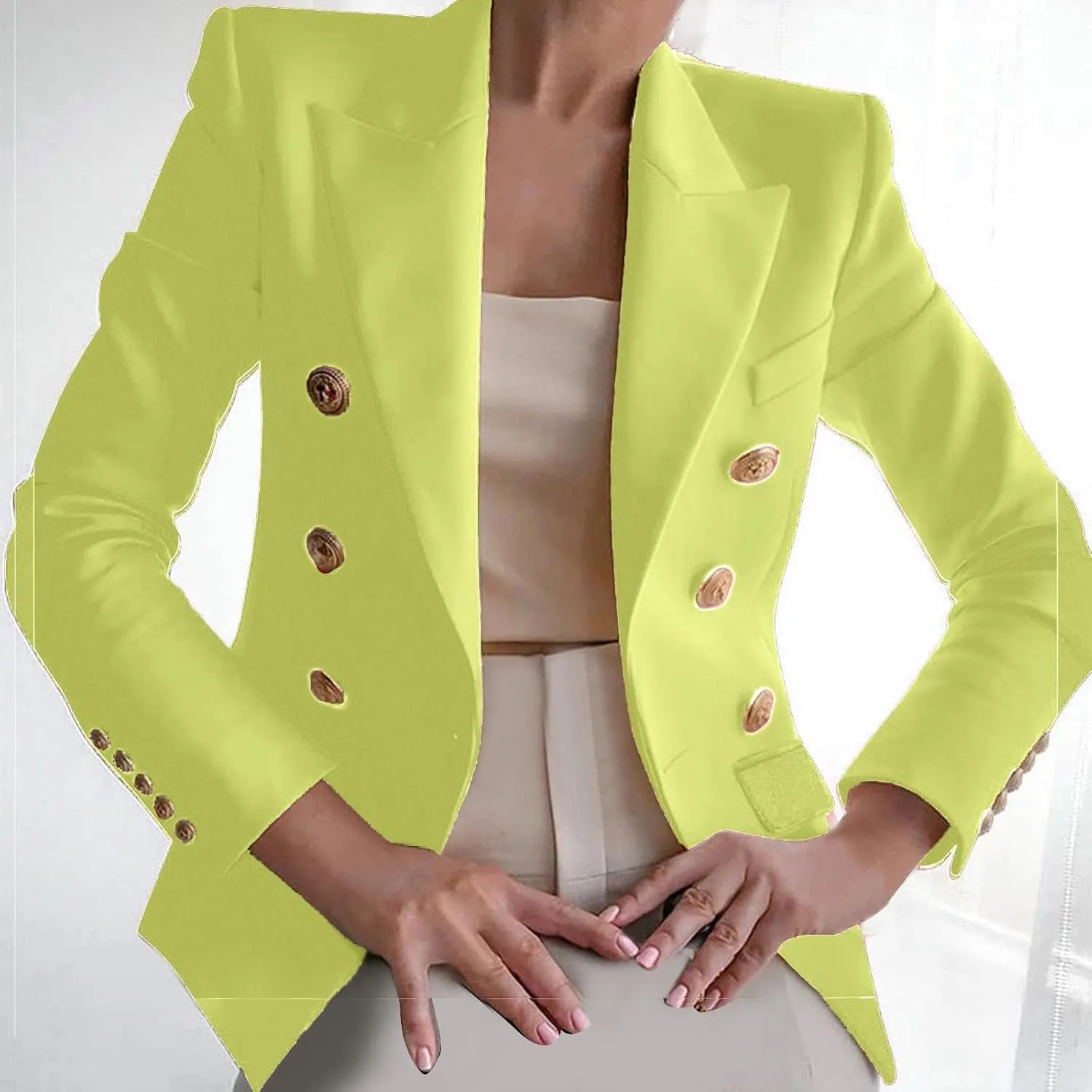 Womens Blazer Fashion Casual 2024 Office Work Button Jackets Long Sleeve Open Front Loose Lightweight Blazers