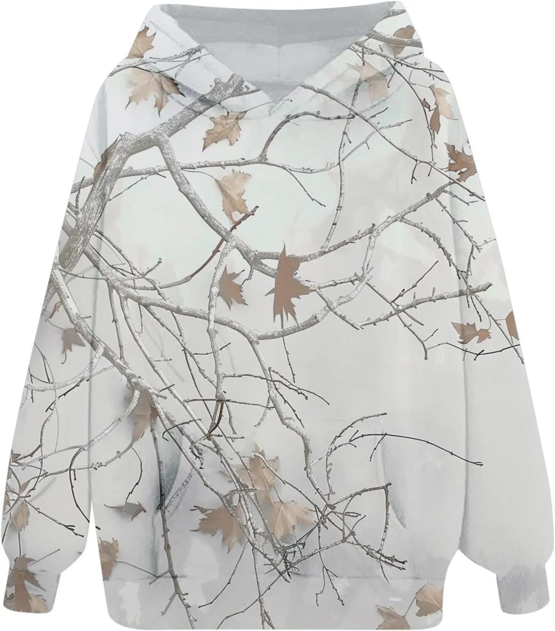 Womens Camo Hoodies Maple Leaf Print Oversized Hooded Sweatshirt Fleece Pullover Sweatshirts Long Sleeve with Pocket