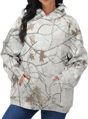 Womens Camo Hoodies Maple Leaf Print Oversized Hooded Sweatshirt Fleece Pullover Sweatshirts Long Sleeve with Pocket