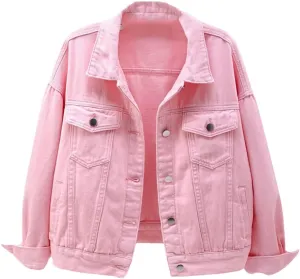 Women's Casual Denim Jacket 2024 Solid Color Basic Long Sleeve Jean Jackets Coat