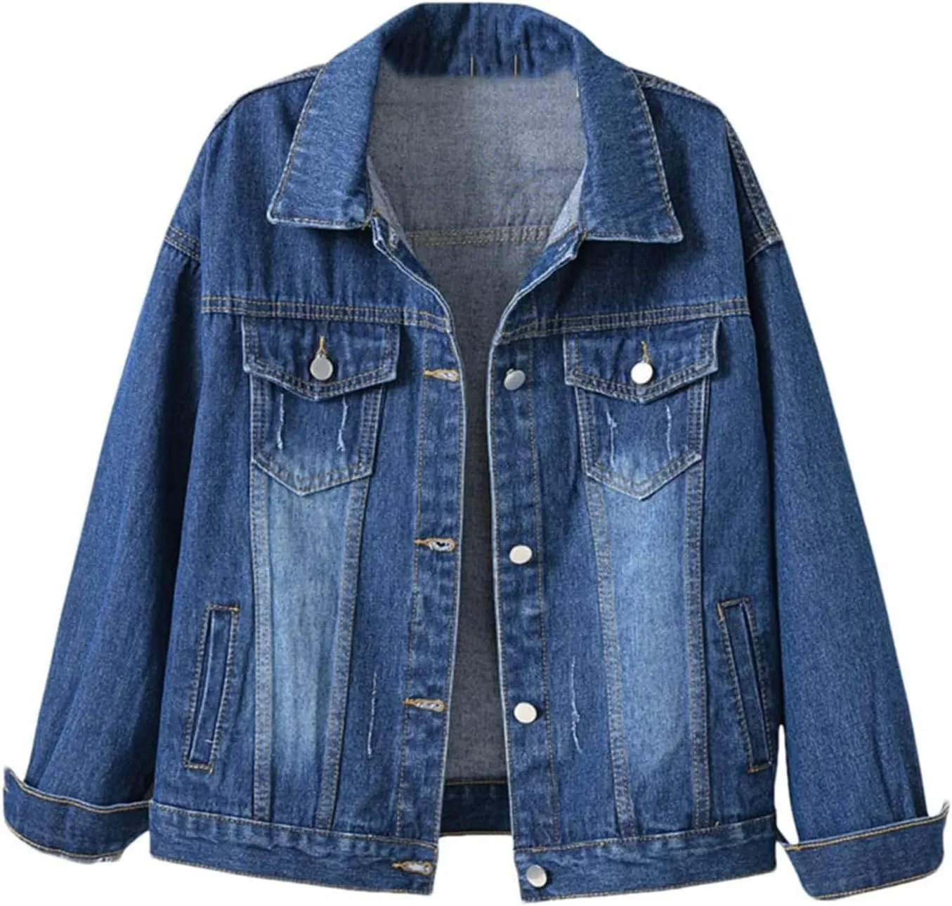 Women's Casual Denim Jacket 2024 Solid Color Basic Long Sleeve Jean Jackets Coat