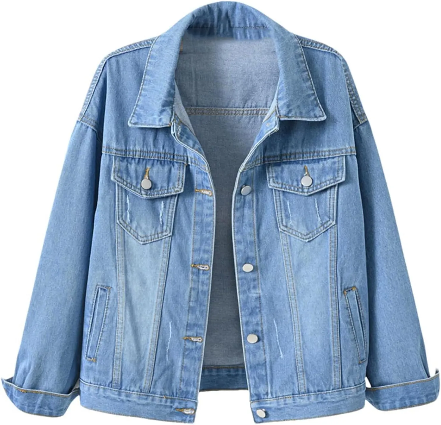 Women's Casual Denim Jacket 2024 Solid Color Basic Long Sleeve Jean Jackets Coat