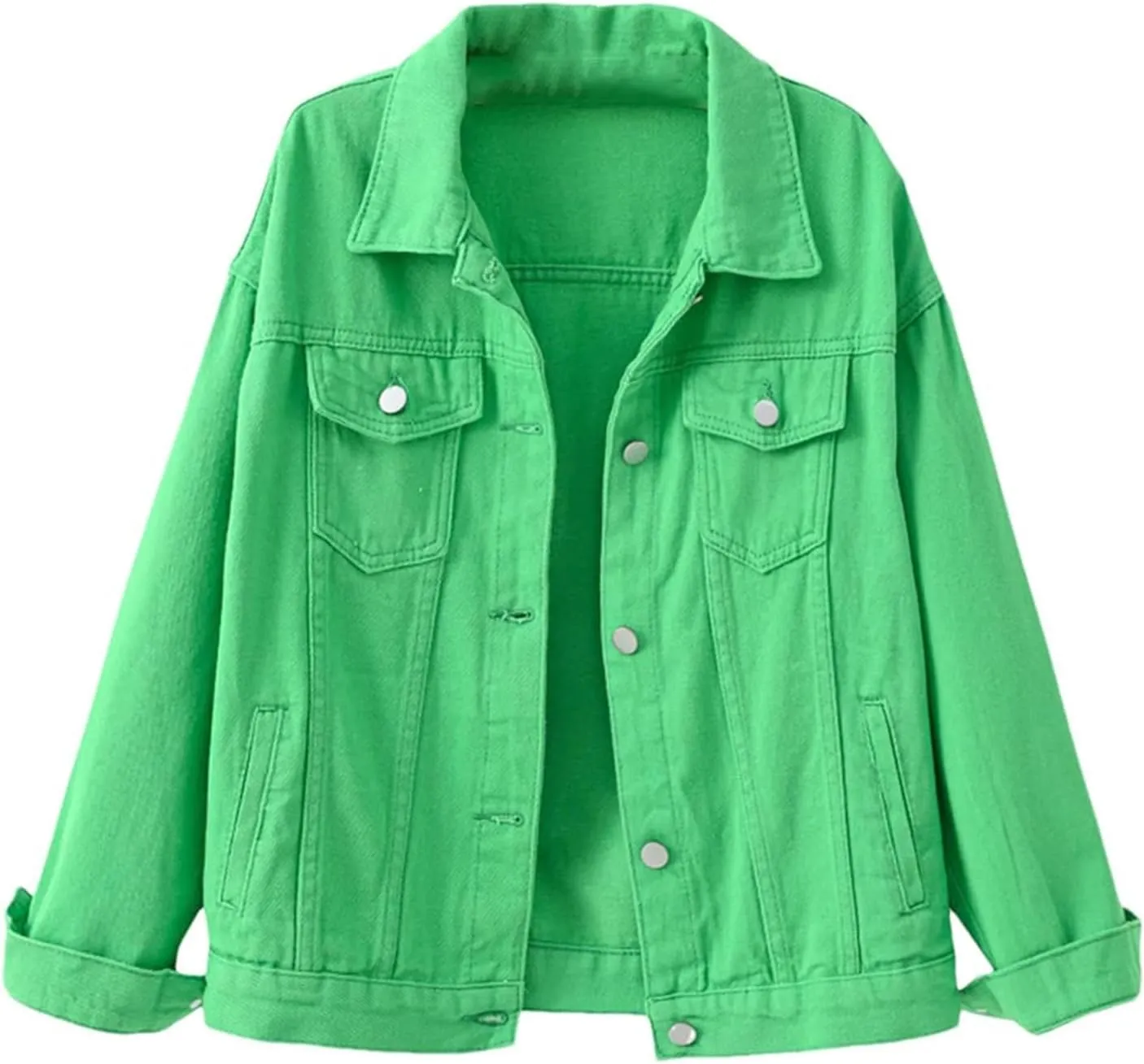 Women's Casual Denim Jacket 2024 Solid Color Basic Long Sleeve Jean Jackets Coat