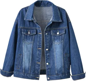 Women's Casual Denim Jacket 2024 Solid Color Basic Long Sleeve Jean Jackets Coat