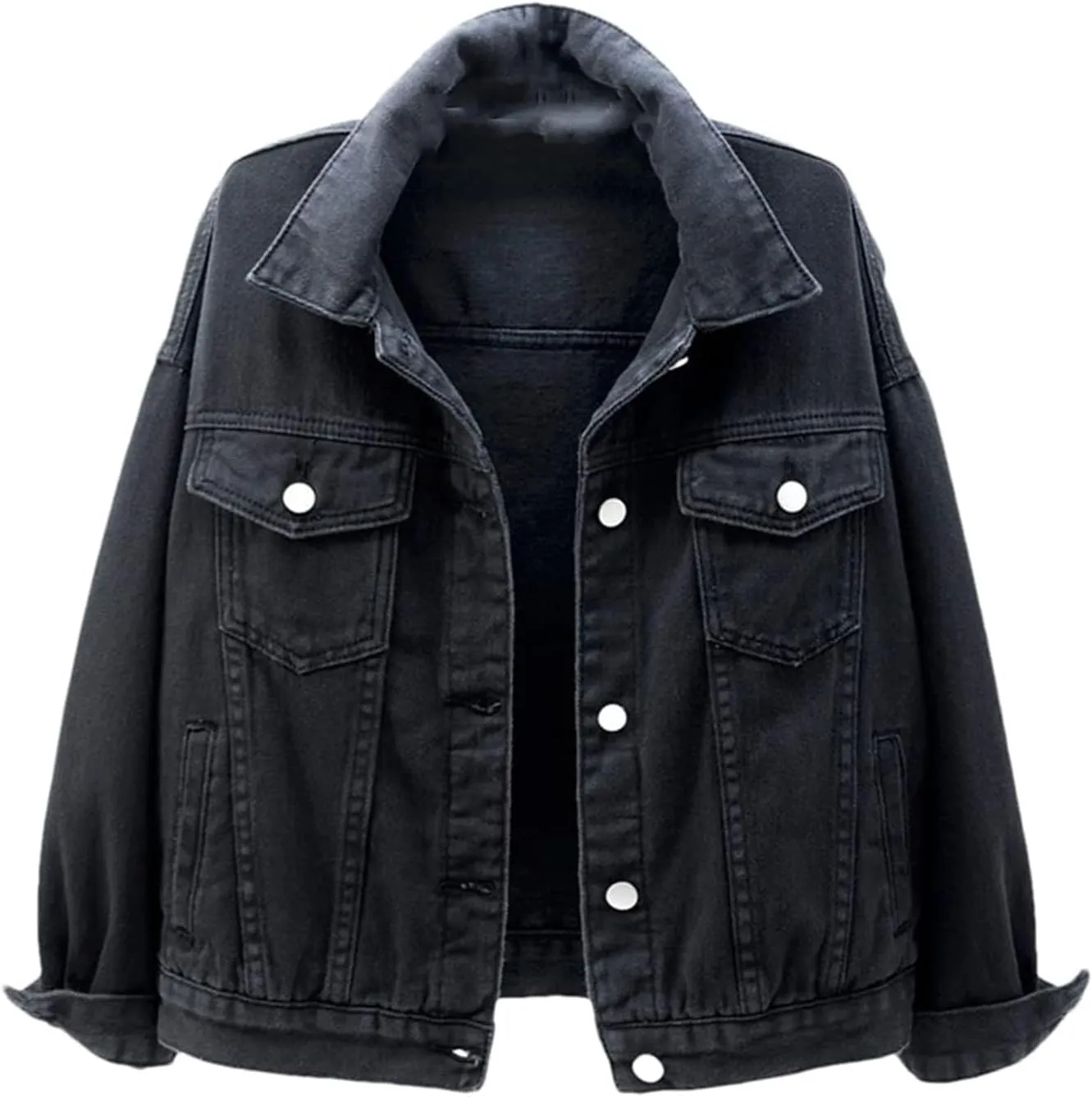 Women's Casual Denim Jacket 2024 Solid Color Basic Long Sleeve Jean Jackets Coat