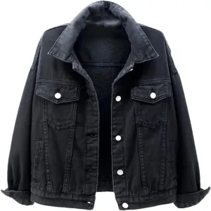 Women's Casual Denim Jacket 2024 Solid Color Basic Long Sleeve Jean Jackets Coat